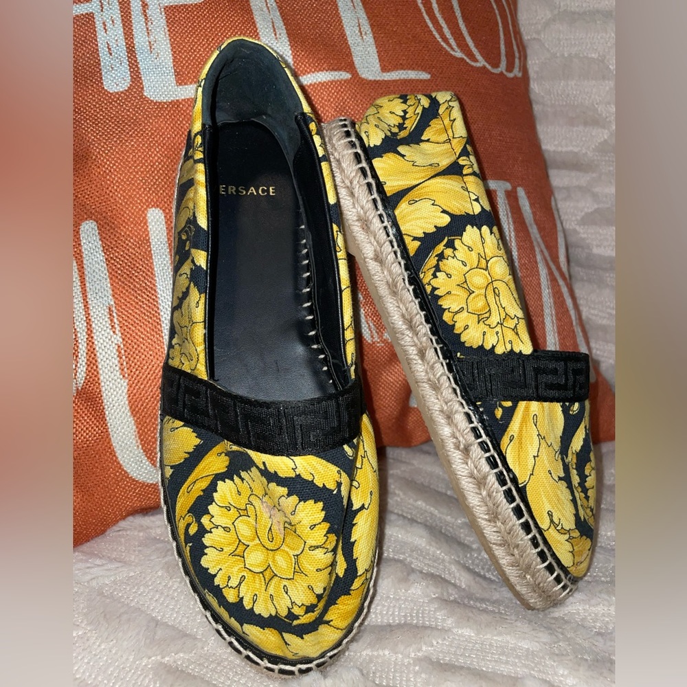Authentic Versace Barocco-Print Canvas Espadrilles